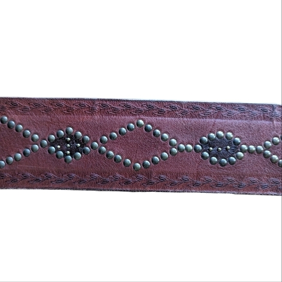 Fossil boho brown leather belt with geometric pattern sz L - Picture 4 of 7